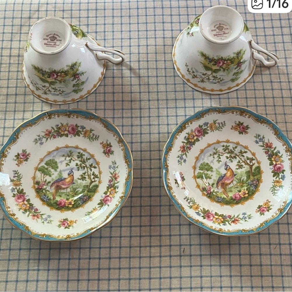 Royal Albert, Chelsea Bird Teacups and Saucers, set of 2